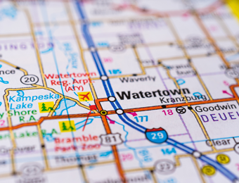Location of Watertown, SD on a map graphic